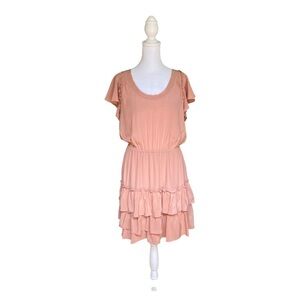 Banana Republic 100% Silk Flutter Sleeve Raw Ruffle Hem Midi Dress  Size Medium